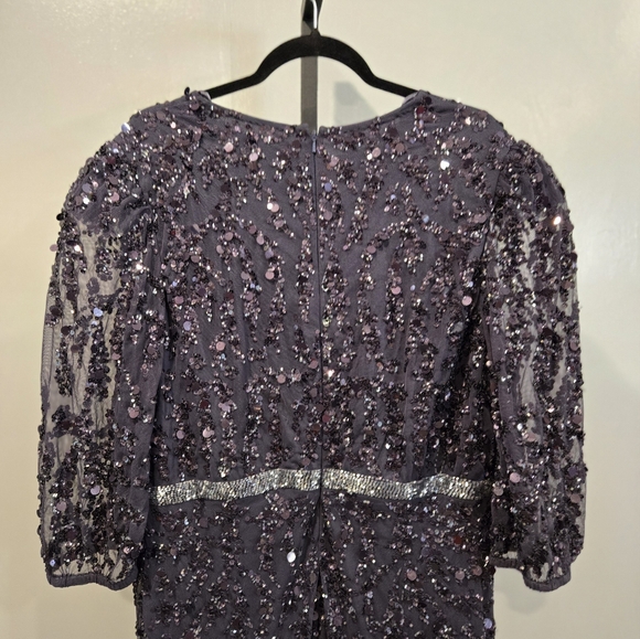 NWT Mac Duggal Sequined Elbow Sleeve Gown SZ 18 MIDNIGHT BLUE 93790 - Picture 5 of 8